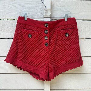 Self Portrait Red Knit Shorts with scallop edge